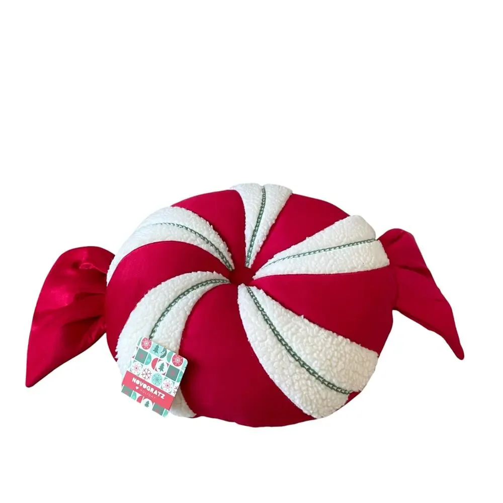 Christmas PEPPERMINT CANDY Shaped Pillow 29x17 Holiday Red Swirl by Novogratz